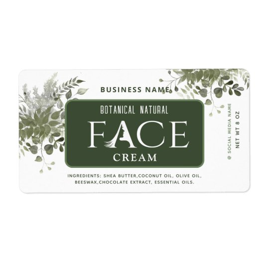 Moderne groene botanische elegant face crème etiket (Voorkant)