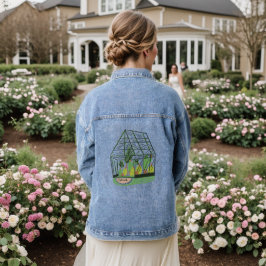 Moderne Groene Botanische Kas Roze Denim Jacket
