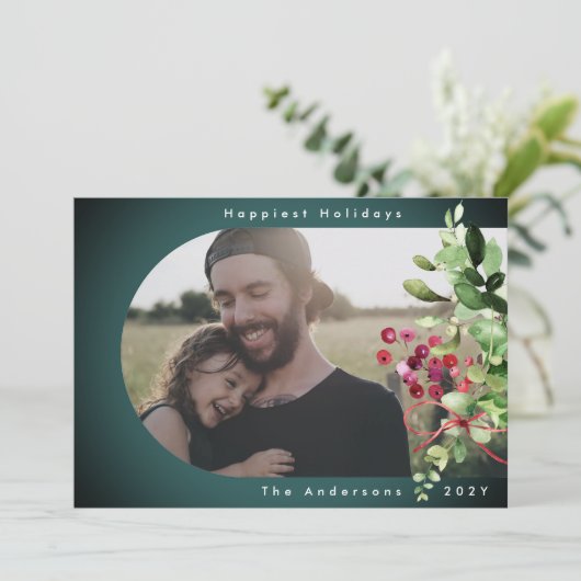 Moderne groene botanische ombre vun gradiënt het g feestdagenkaart (Staand voorkant)