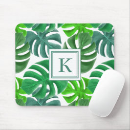 Moderne Groene Botanische Palmbladeren Monogram Muismat