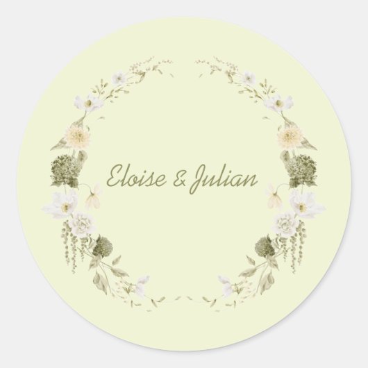 Moderne groene botanische trouwmonogramsticker ronde sticker (Voorkant)