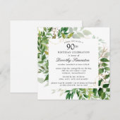 Moderne groene botanische uitnodiging voor 90e ver (Voorkant / Achterkant)