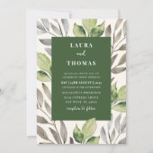 Moderne Groene Botanische Waterverf Bruiloft Kaart (Voorkant)