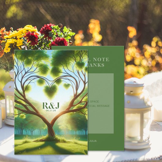 Moderne groene bruiloft bedankkaart