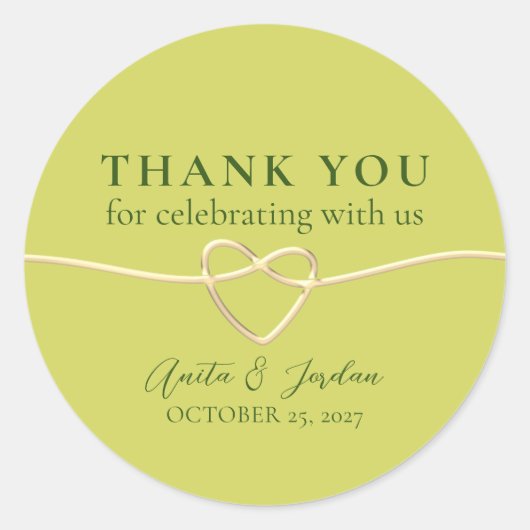 Moderne groene bruiloft dank u ronde sticker (Voorkant)