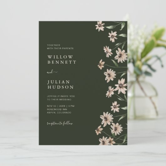 Moderne groene bruiloft in één keer kaart (Staand voorkant)