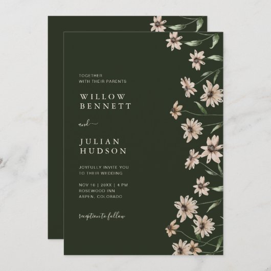 Moderne groene bruiloft in één keer kaart (Voorkant / Achterkant)