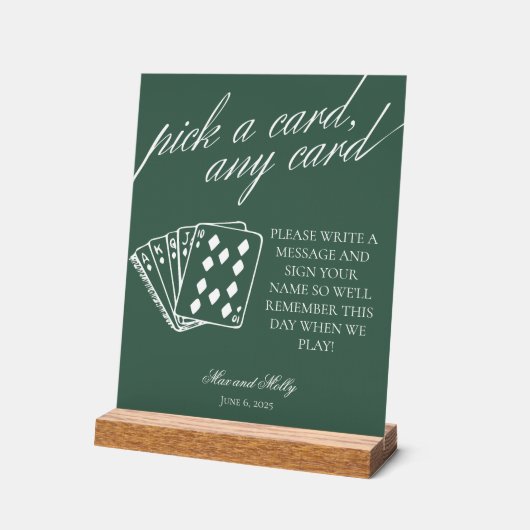 Moderne groene bruiloft speelkaarten voetstuk teke acryl bord (Hoek)