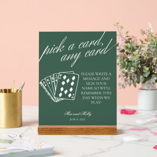 Moderne groene bruiloft speelkaarten voetstuk teke acryl bord (Huwelijk)