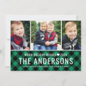 Moderne groene buffelfamilie foto-collage feestdagenkaart (Voorkant)