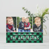 Moderne groene buffelfamilie foto-collage feestdagenkaart (Staand voorkant)