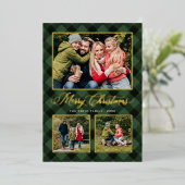 Moderne groene buffelfoto met kerstfoto-inklage folie feestdagenkaart (Staand Voorkant)