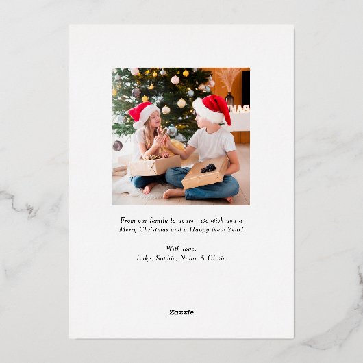 Moderne groene buffelfoto met kerstfoto-inklage folie feestdagenkaart (Achterkant)