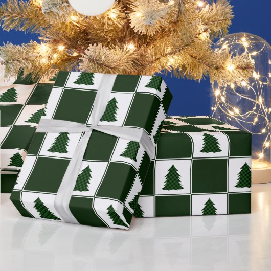 Moderne groene buffels met kerstboomstructuur cadeaupapier (Feestdagen)