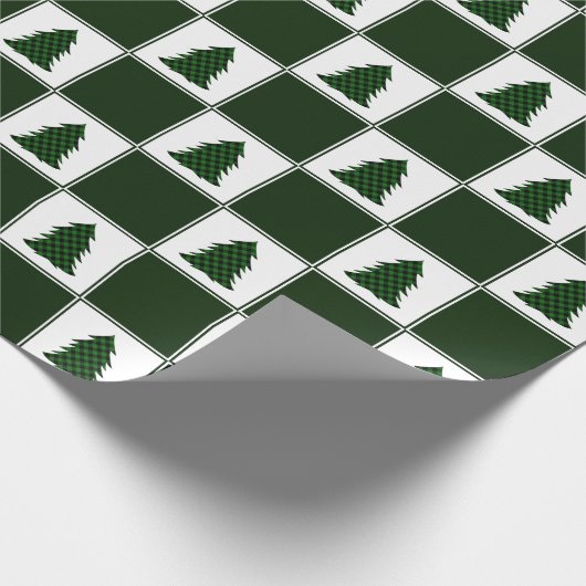 Moderne groene buffels met kerstboomstructuur cadeaupapier (Hoek)