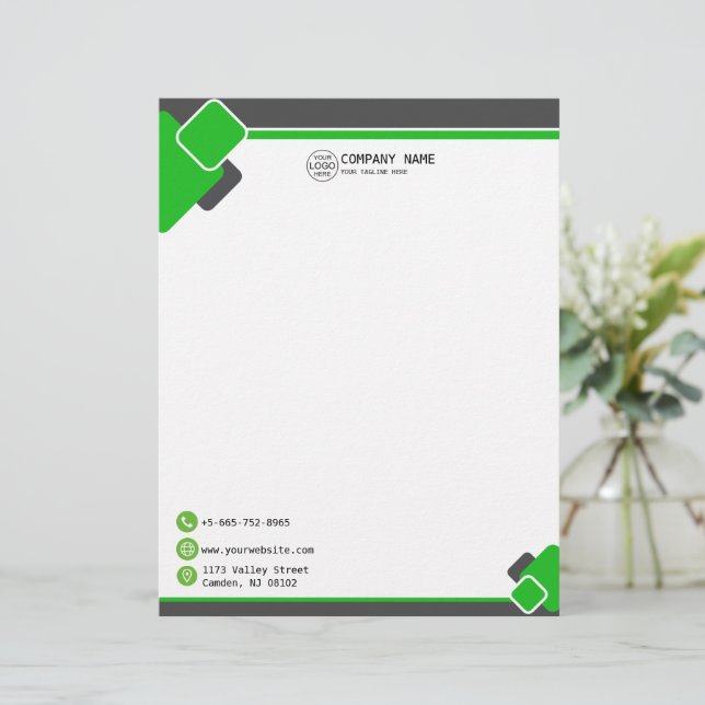 Moderne Groene Business logo Letterhead Briefhoofd (Staand voorkant)