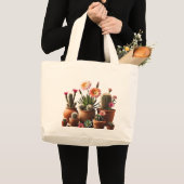 Moderne groene cactus en sappige Planten in potten Grote Tote Bag (Voorkant (product))
