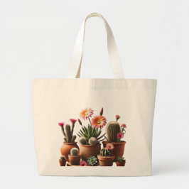 Moderne groene cactus en sappige Planten in potten Grote Tote Bag
