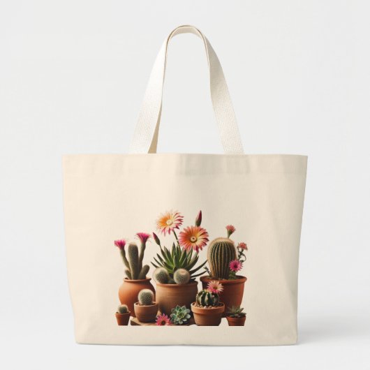 Moderne groene cactus en sappige Planten in potten Grote Tote Bag (Voorkant)