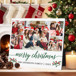 Moderne Groene Calligrafie 5 Foto Familie Kerstmis Fotoplaat
