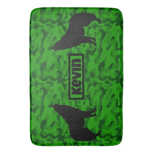 Moderne Groene Camo Zwart Wolf Silhouet Monogram | Badmat (Voorkant Verticaal)