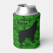 Moderne Groene Camo Zwart Wolf Silhouet Monogram | Blikjeskoeler (Blikje Voorkant)