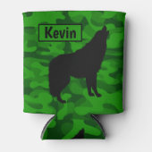 Moderne Groene Camo Zwart Wolf Silhouet Monogram | Blikjeskoeler (Voorkant)