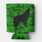 Moderne Groene Camo Zwart Wolf Silhouet Monogram | Blikjeskoeler (Achterkant)