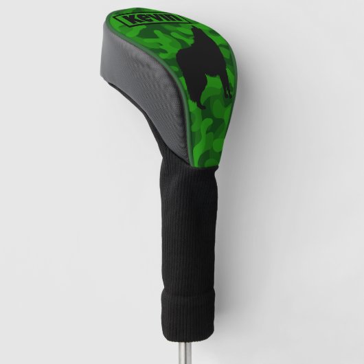 Moderne Groene Camo Zwart Wolf Silhouet Monogram | Golfheadcover (Schuin)
