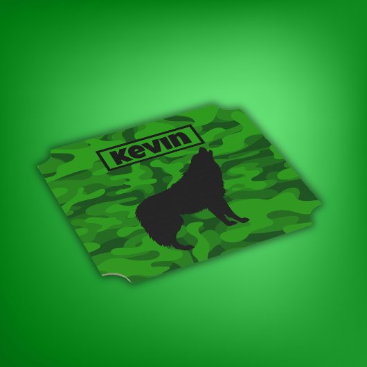 Moderne Groene Camo Zwart Wolf Silhouet Monogram | Kartonnen Onderzetters
