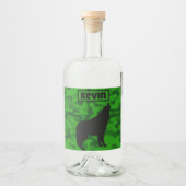 Moderne Groene Camo Zwart Wolf Silhouet Monogram | Likeurfles Etiket (Voorkant)