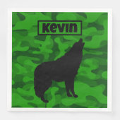 Moderne Groene Camo Zwart Wolf Silhouet Monogram | Servet (Voorkant)