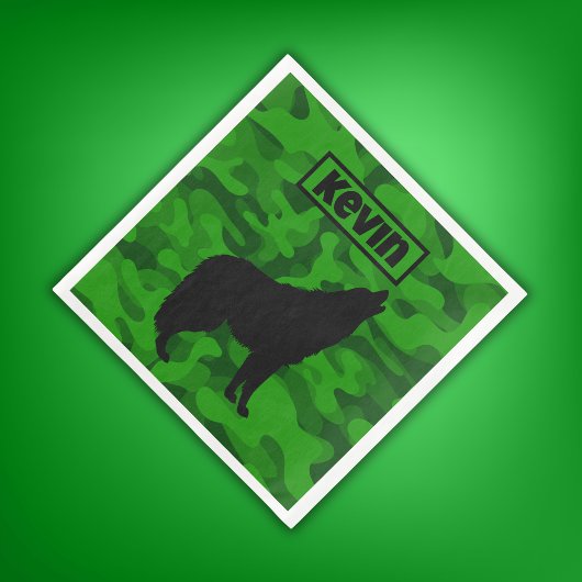 Moderne Groene Camo Zwart Wolf Silhouet Monogram | Servet