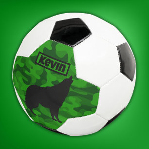 Moderne Groene Camo Zwart Wolf Silhouet Monogram   Voetbal