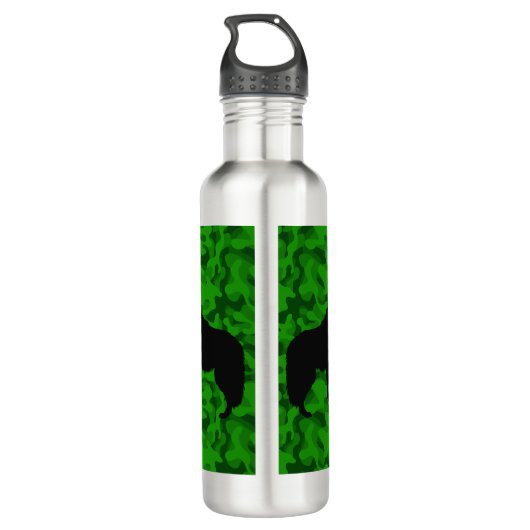 Moderne Groene Camo Zwart Wolf Silhouet Monogram | Waterfles (Achterkant)