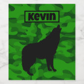 Moderne Groene Camo Zwart Wolf Silhouet Monogram | Wijn Etiket (Enkel label)
