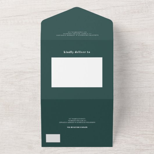 Moderne groene casual initialen foto bruiloft all in one uitnodiging (Buitenkant)