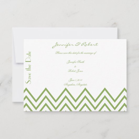 Moderne Groene Chevron Bruiloft Save the Date (Voorkant)