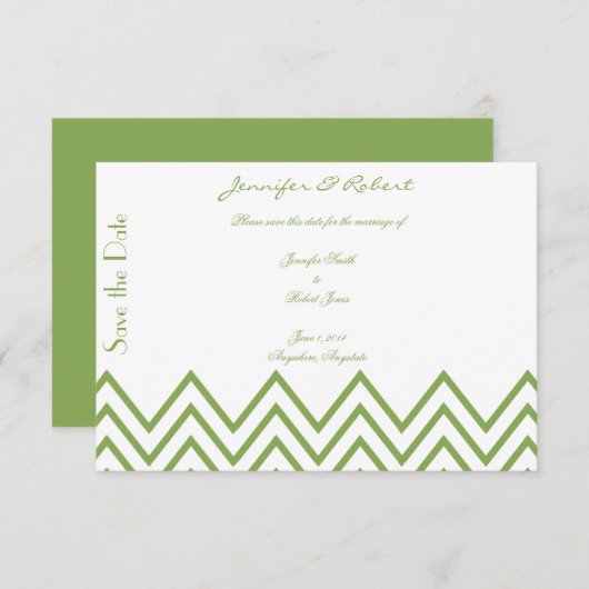 Moderne Groene Chevron Bruiloft Save the Date (Voorkant / Achterkant)