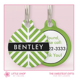 Moderne groene chevron gepersonaliseerd huisdierpenning