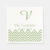 Moderne groene chevron monogram bruiloft servet (Voorkant)