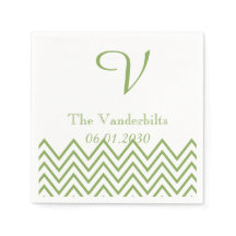 Moderne groene chevron monogram bruiloft servet