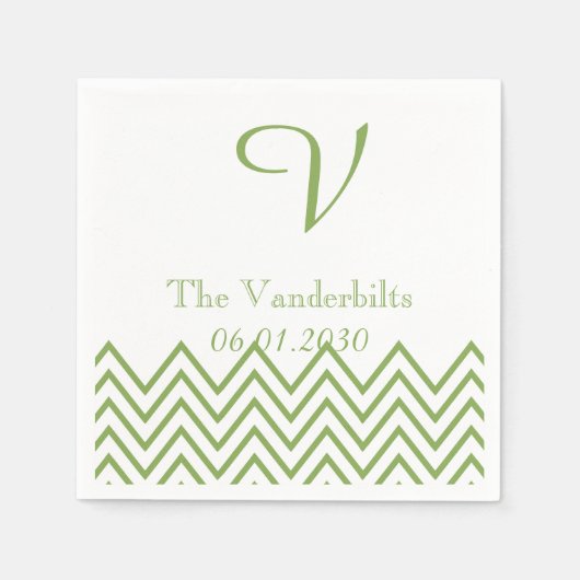 Moderne groene chevron monogram bruiloft servet (Voorkant)