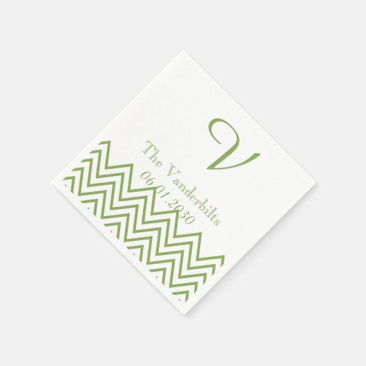 Moderne groene chevron monogram bruiloft servet (Hoek)