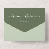 Moderne groene chic Wedding Elegant Name Script All In One Uitnodiging (Achterkant)