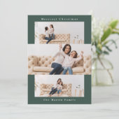 Moderne groene collage met drie foto's feestdagenkaart (Staand voorkant)