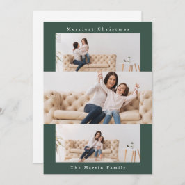 Moderne groene collage met drie foto's feestdagenkaart