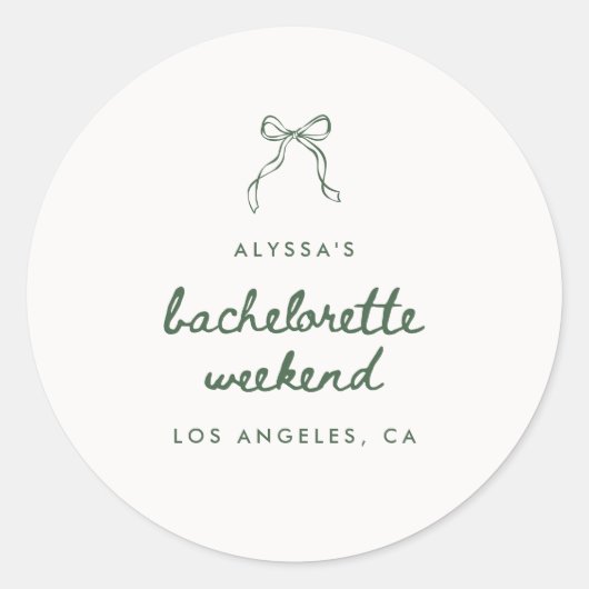 Moderne Groene Coquette Boog Bachelorette Weekend Ronde Sticker (Voorkant)