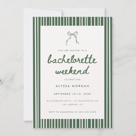 Moderne Groene Coquette Strik Meisjesuitje Weekend Kaart (Voorkant)