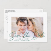 Moderne Groene de Foto van het Manuscript sparen d Aankondigingskaart (Voorkant / Achterkant)